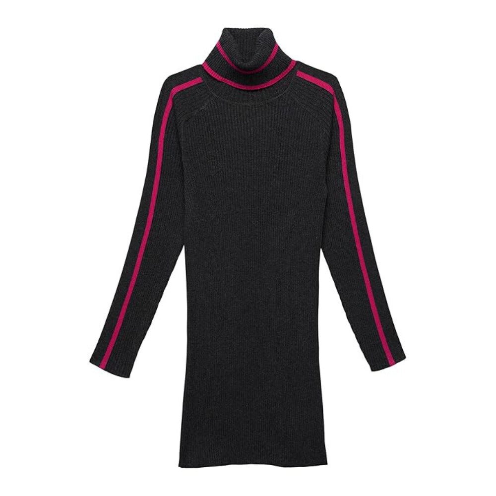 Milly Minis Racer Dress Women's 10 Black Striped Ribbed Knit Turtleneck RED538